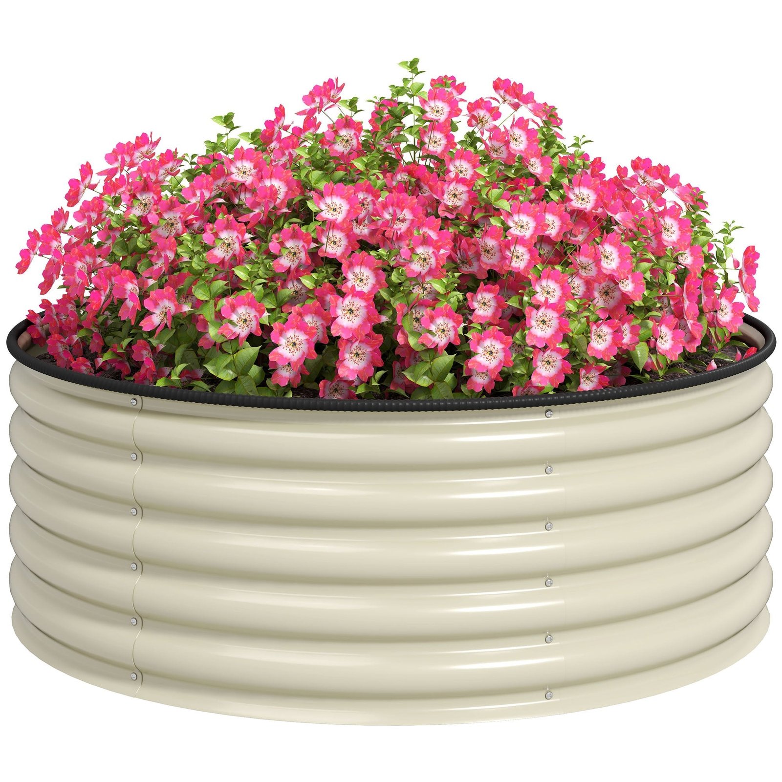 Galvanised Raised Garden Bed with Safety Edging, Outdoor Raised Planter Box with Gloves and Open Bottom, Metal Raised Bed for Flowers, Vegetables and Herbs, 120 x 120 x 43cm, Cream White - Image 2