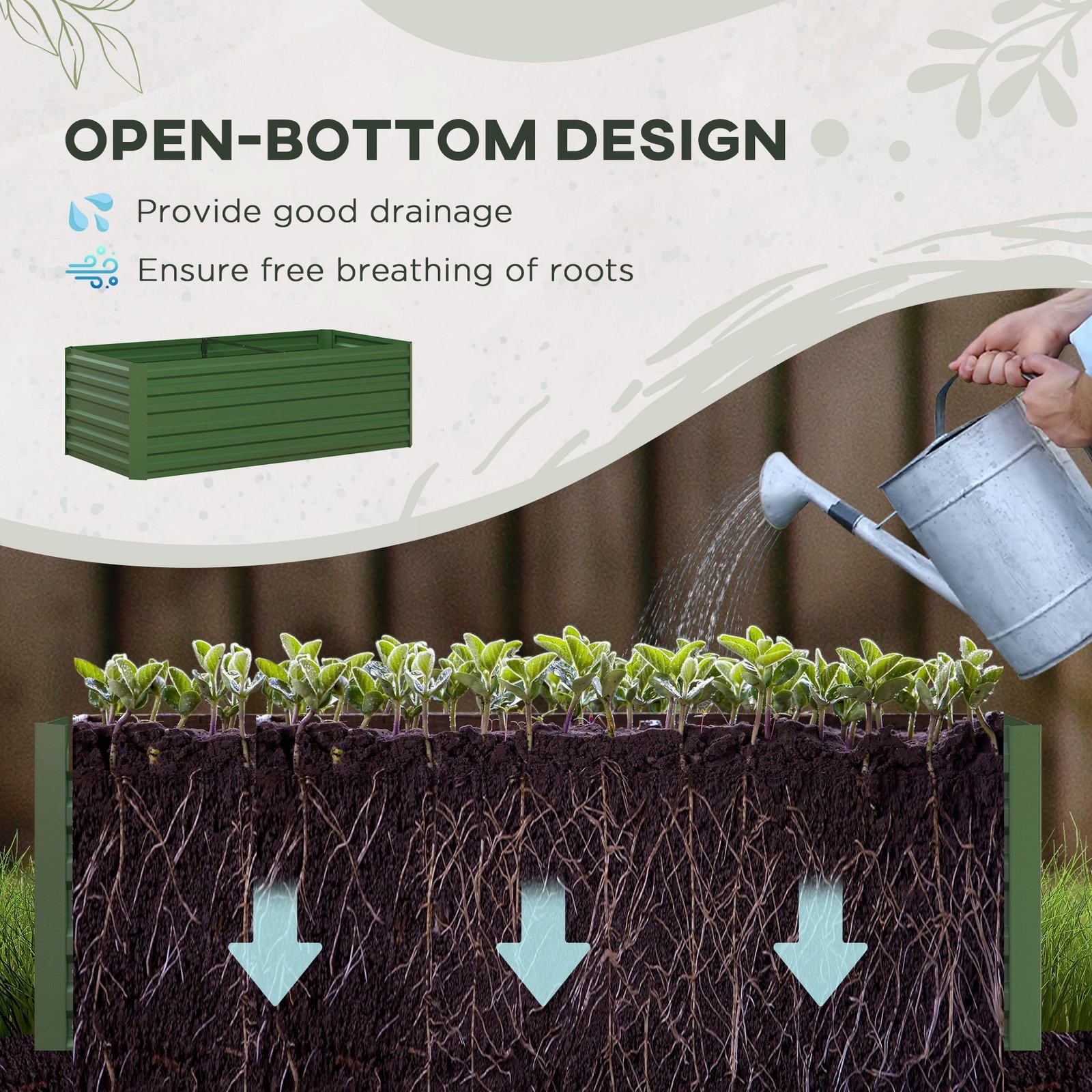 Raised Beds for Garden, Galvanised Steel Outdoor Planters with Multi-reinforced Rods for Vegetables, Plants, Flowers and Herbs, 180 x 90 x 59 cm, Green - Image 6