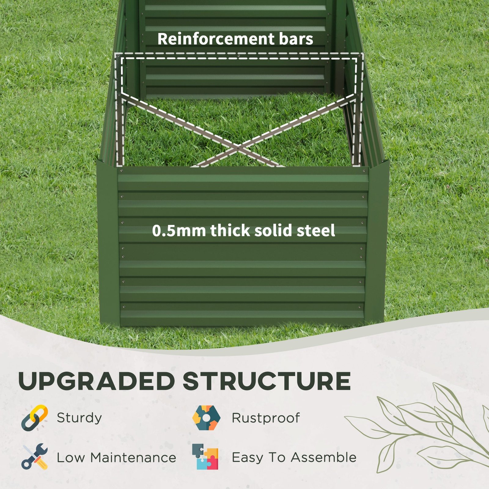 Raised Beds for Garden, Galvanised Steel Outdoor Planters with Multi-reinforced Rods for Vegetables, Plants, Flowers and Herbs, 180 x 90 x 59 cm, Green - Image 7